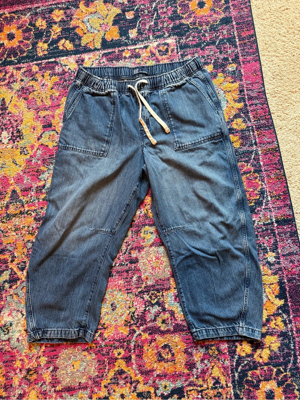 GAP Dark Blue Denim Barrel Jeans with Drawstring